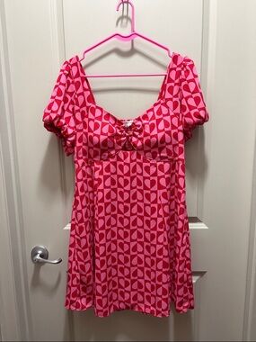 Pink Patterned Mini Dress - Pink